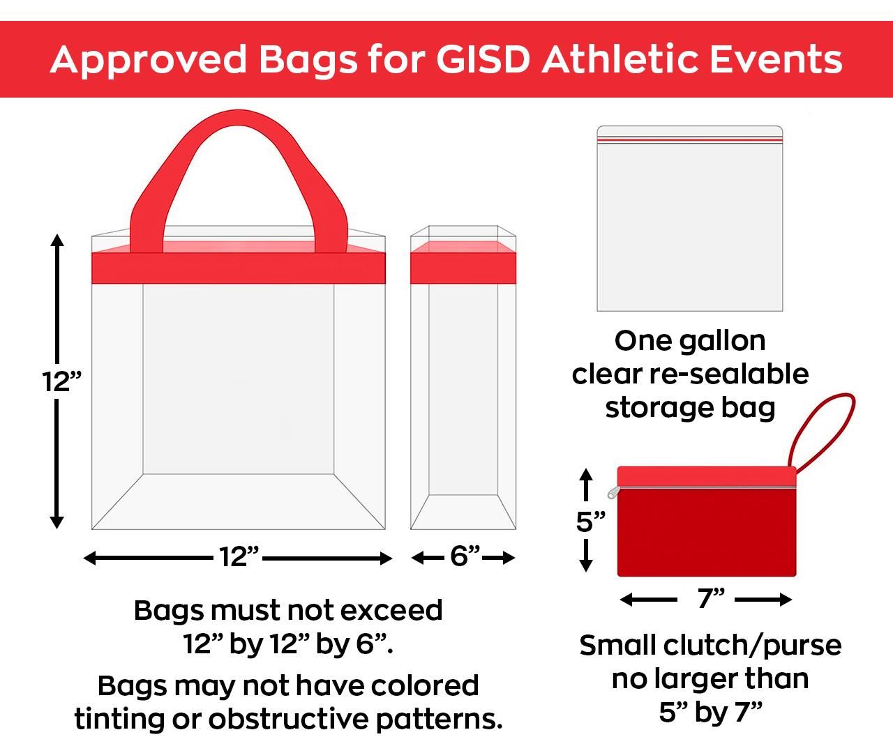 Approved bags for GISD athletic events graphic